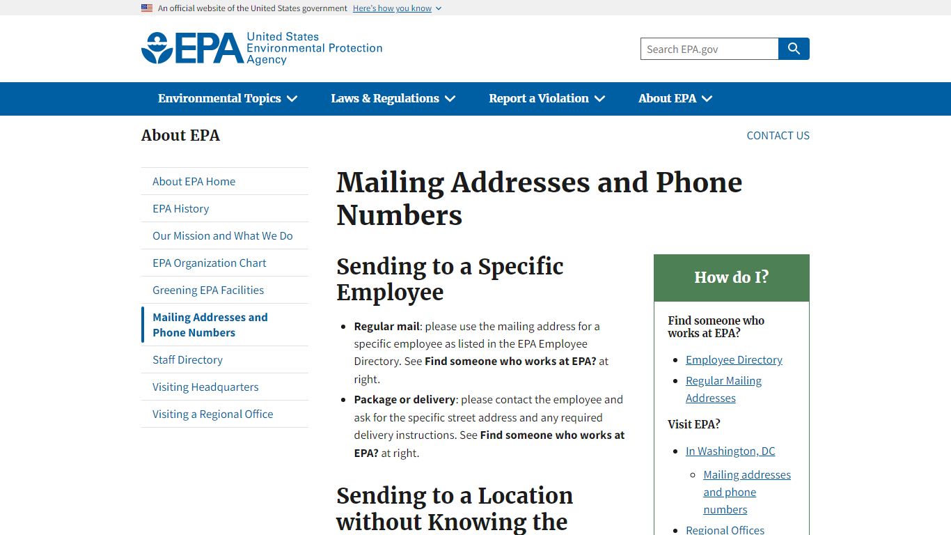 Mailing Addresses and Phone Numbers | US EPA